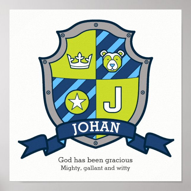 Nome Johan que significa J urso green crest poster (Frente)