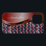 Nome Manuscrito Brilho Vermelho branco azul<br><div class="desc">O design é uma foto e as capas não são feitas com purpurina, lantejoulas, metais ou madeiras. Este design também está disponível para outros modelos de telefone. Escolha o tipo de dispositivo para ver outras capas para iPhone, Samsung Galaxy ou Google. Alguns estilos podem ser alterados selecionando Estilo, se essa...</div>