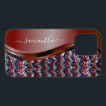 Nome Manuscrito Brilho Vermelho branco azul<br><div class="desc">O design é uma foto e as capas não são feitas com purpurina, lantejoulas, metais ou madeiras. Este design também está disponível para outros modelos de telefone. Escolha o tipo de dispositivo para ver outras capas para iPhone, Samsung Galaxy ou Google. Alguns estilos podem ser alterados selecionando Estilo, se essa...</div>