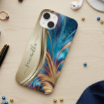 Nome Manuscrito Moderno Fractal Azul Dourado<br><div class="desc">Este design também está disponível em outros modelos de telefone. Escolha o tipo de dispositivo para ver outras capas para iPhone,  Samsung Galaxy ou Google. Alguns estilos podem ser alterados selecionando Estilo,  se essa for uma opção.</div>