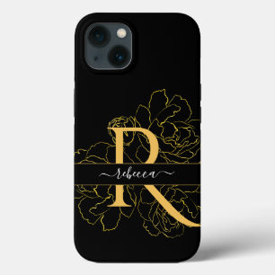 Nome Moderno em Script Monograma Preto Dourado Flo