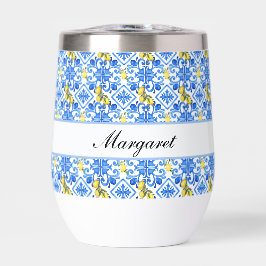Nome Monograma Aquarela Limão Amarelo Azulejo Azul