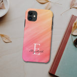 Nome Monograma - capas de iphone de Casca Laranja-<br><div class="desc">Esta capas de iphone de na moda é decorada com um design de lavagem a aquarela em tons de laranja e coral. Facilmente personalizável com seu nome e monograma. Use a opção Personalizar Mais para alterar o tamanho,  o estilo ou a cor do texto,  se desejar.</div>