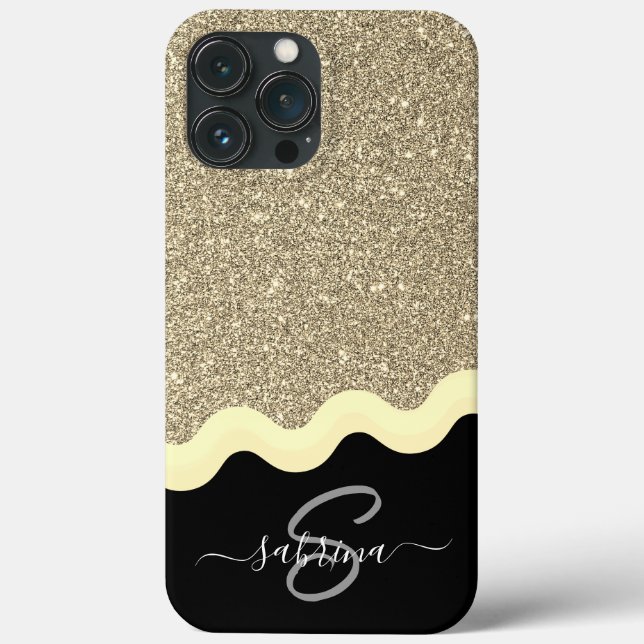 Nome Monograma da Glitter de Onda Dourada Elegante (Verso)