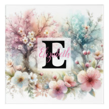 Nome monograma em Flores de aquarela em pastéis Th
