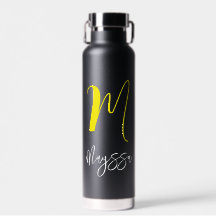 Nome & Monograma GarrafaÁgua | Preto personalizado
