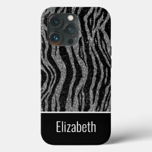 Nome Monograma Impressão de Zebra Preto Cinza Pra