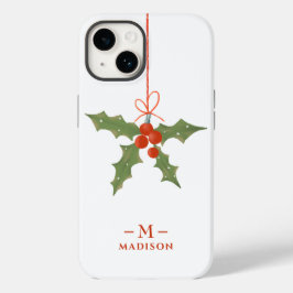 Nome Monograma Natal Azevinho Floral de Inverno