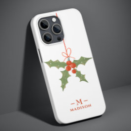 Nome Monograma Natal Azevinho Floral de Inverno