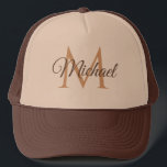 Nome Monograma Tan E Boné De Baseball Unisex Casta<br><div class="desc">Monogrammed Name Tan E Brown Unisex Baseball Boné Unisex Elegant Trendy Trucker Hat.</div>