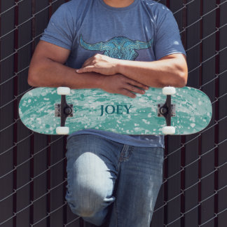 Nome ou iniciais Manchas de tinta azul-verde Skate