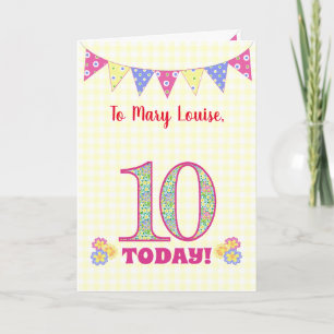 Nome Personalizado 10º Cartão de Bunting Primroses