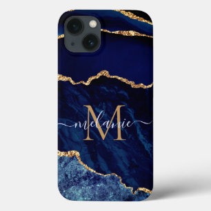 Nome personalizado Agate Marinho Blue Dourado Geod