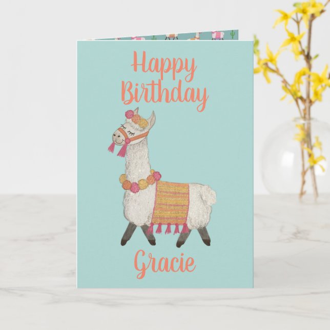 Nome personalizado Alpaca Cartão de Aniversário  (Flor Amarela)