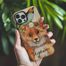 Nome Personalizado Amigos Florais Raposa Aquarela
