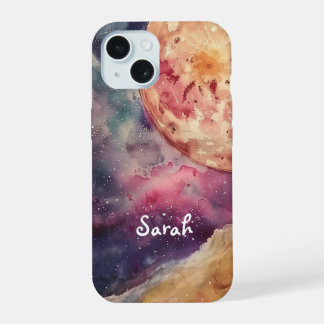 Nome Personalizado Aquarela Galáxia Cósmica & Lua