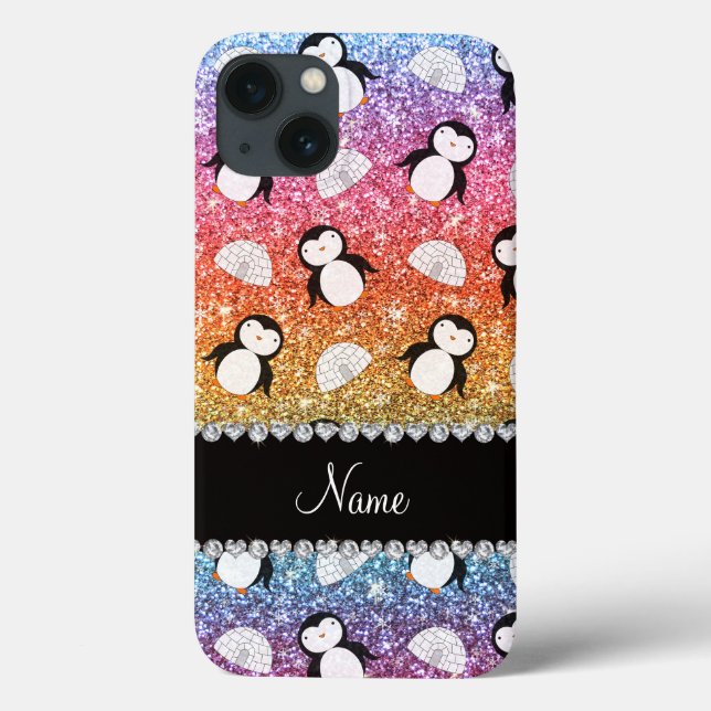 Nome personalizado arco-íris pinguins igloos (Verso)