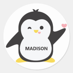 Nome personalizado autocolantes de pinguins fofinh