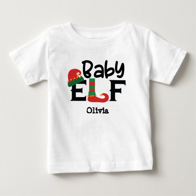 Nome Personalizado Baby Elf Christmas T-Shirt (Frente)