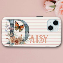 Nome personalizado | Borboleta Floral Azul Pêssego