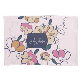 Nome Personalizado Botânico Retro Rosa Bege Creme