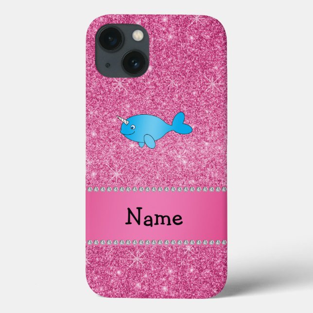 Nome personalizado brilho cor-de-rosa azul narwhal (Verso)