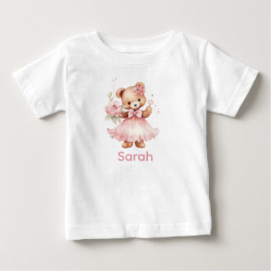 Nome Personalizado Camisa Bebê Rosa Teddy Bear