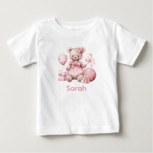 Nome Personalizado Camisa Bebê Rosa Teddy Bear