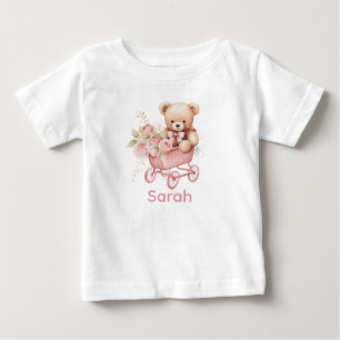 Nome Personalizado Camisa Bebê Rosa Teddy Bear