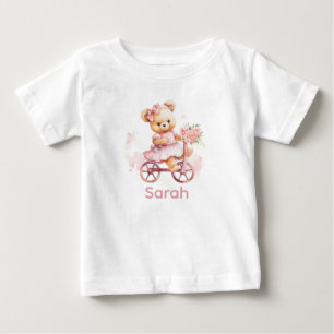 Nome Personalizado Camisa Bebê Rosa Teddy Bear