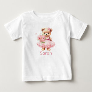 Nome Personalizado Camisa Bebê Rosa Teddy Bear