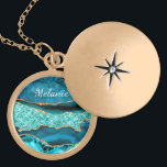 Nome Personalizado Colar Azul Azul Dourado Marble<br><div class="desc">Colares de Texto Personalizados Personalizados com Gito Personalizável Glitter Dourado Glitter Marble Aqua Turquoise Gift Agate - Adicione Seu Nome / Texto - Torne Seus Presentes Especiais De Colar! Redimensionar e mover ou remover / adicionar texto / elementos com a ferramenta Personalização! Escolha fonte / tamanho / cor! Design por...</div>