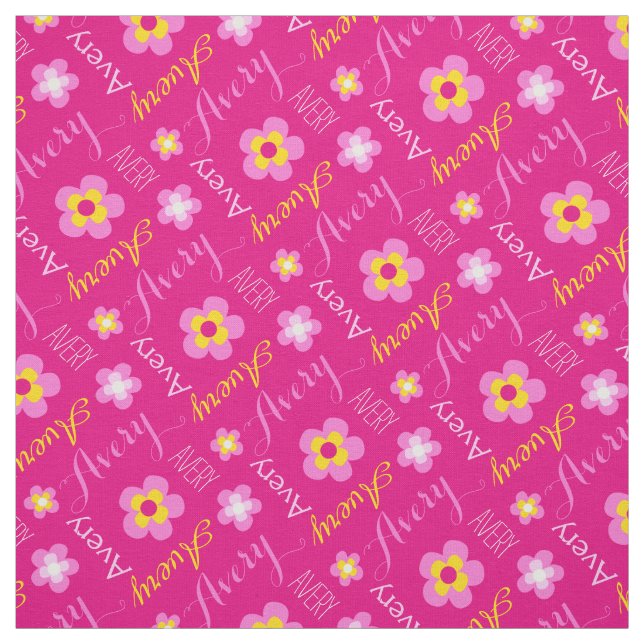 Nome personalizado da flor tecido tipográfico rosa (Modelo)