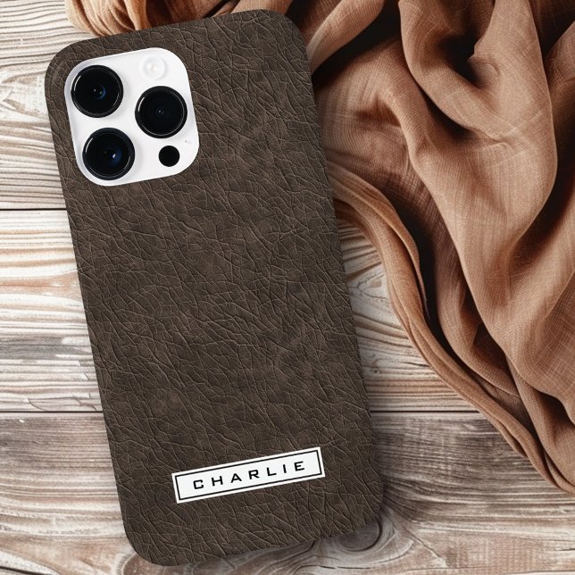 Nome personalizado da imagem impressa em couro cas (Dark brown leather printed image custom name Case-Mate iPhone case)