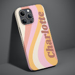 Nome Personalizado da Onda de Vintage Girly Retro<br><div class="desc">Girly Retro Vintage Wave Personalized Name Capa de telefone apresenta uma onda retrorativa em tons de rosa, laranja e branco com seu nome personalizado em elegante moderno roteiro acentuado. Personalize editando o texto na caixa de texto fornecida. Perfeito para o aniversário, Natal, Dia de as mães, chás de fraldas, chás...</div>
