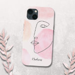 Nome Personalizado de Arte de Linha do Rosto Moder<br><div class="desc">Essa capa de telefone moderna, mínima e feminina é decorada com um desenho original de uma face sobre um fundo pastel em tons de rosa-pincelado. Personalize esta capa de telefone com seu nome ou faça dela um monograma. Use a Ferramenta Design para alterar o tamanho, o estilo ou a cor...</div>