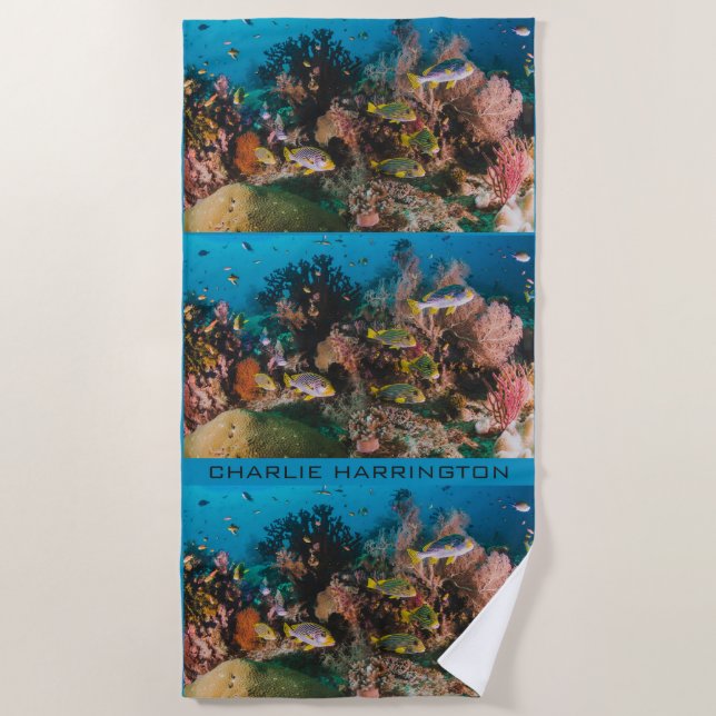 Nome personalizado de Coral Reef toalha de praia (Frente)