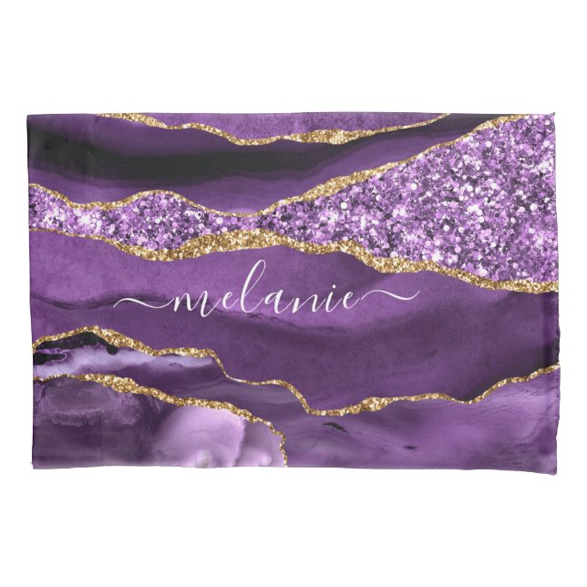 Nome Personalizado de Geodo Glitter Dourado Violet (Frente)