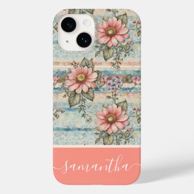 Nome Personalizado de Pêssego Floral Clássico Vint (Verso)