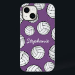Nome Personalizado do Jogador Roxo de Voleibol<br><div class="desc">Uma capas de iphone legal com um nome personalizado e um sorriso de volleybolas em um pano de fundo púrpura macio.</div>
