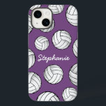 Nome Personalizado do Jogador Roxo de Voleibol<br><div class="desc">Uma capas de iphone legal com um nome personalizado e um sorriso de volleybolas em um pano de fundo púrpura macio.</div>