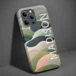 Nome Personalizado do Padrão de Onda de Abstrato M<br><div class="desc">O moderno Abstrato Wavy Pattern Personalized Name capas de iphone apresenta um padrão de onda abstrato em cinzas,  verde e rosa com seu nome personalizado na tipografia branca moderna. Perfeito para presentes de Natal personalizados e feriados de inverno. Concebido por © Evco Studio www.zazzle.com/store/evcostudio</div>