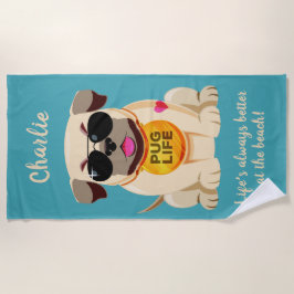 Nome personalizado do Pug Life e toalha de praia d