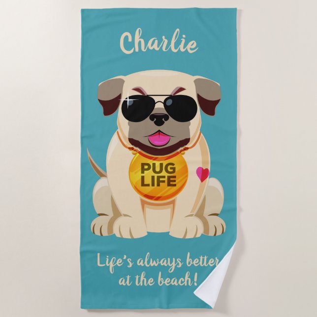 Nome personalizado do Pug Life e toalha de praia d (Frente)