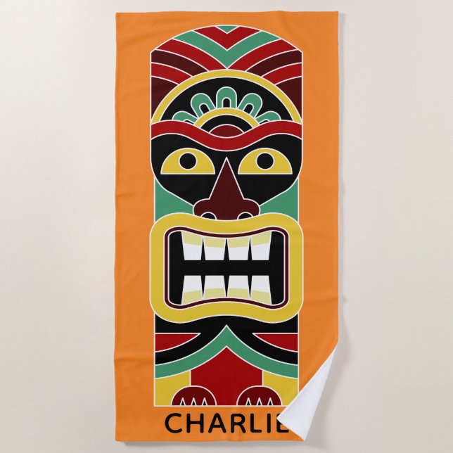 Nome personalizado do Tiki Totem e toalha de praia (Frente)