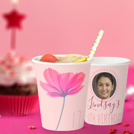 Nome Personalizado e Foto Rosa, Aniversário Floral