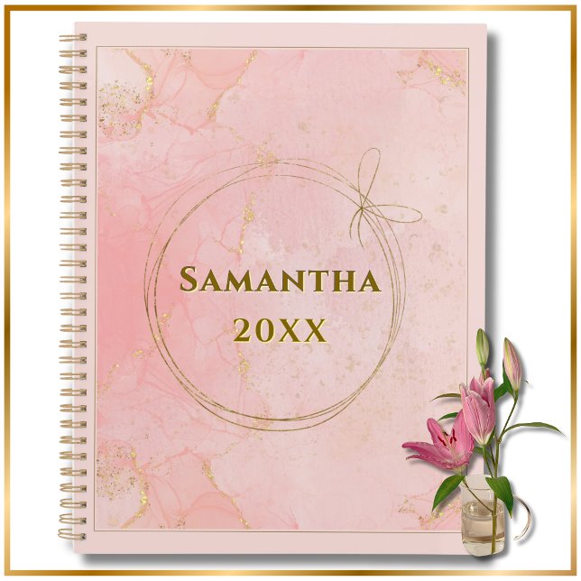 Nome Personalizado e Planejador Rosa de Ano e Dour (Custom Name & Year Pink & Gold Planner. Cute, Girly Organizer, Notebook, Scheduler for the New Year!)