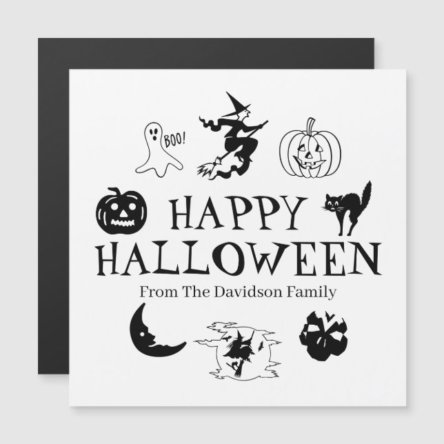 Nome personalizado Feliz Halloween: imã branca pre (Frente/Verso)