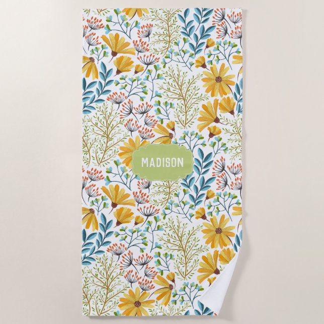 Nome personalizado Flor Illustração toalha de prai (Frente)