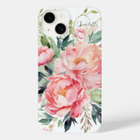 Nome Personalizado Floral Rosa Aquarela Elegante
